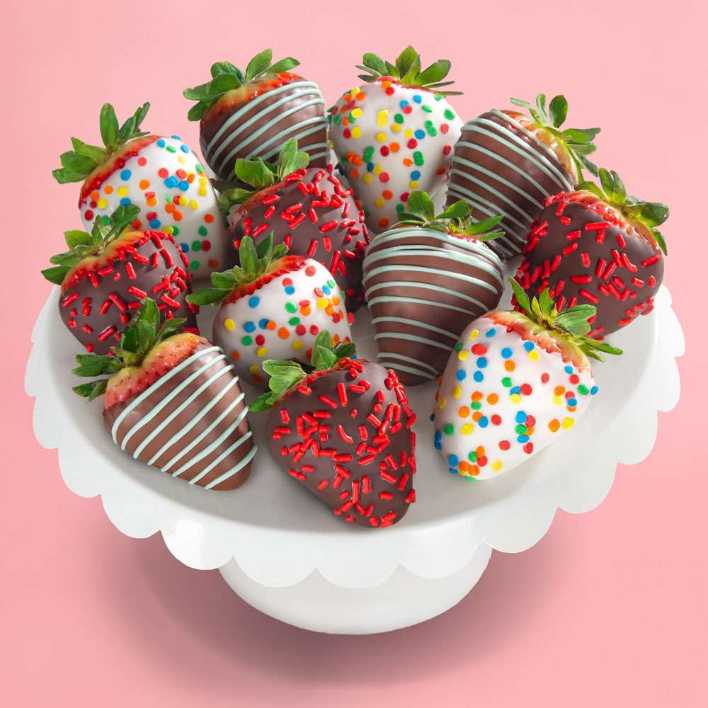 12pc Happy Birthday Dipped Strawberries Close-up