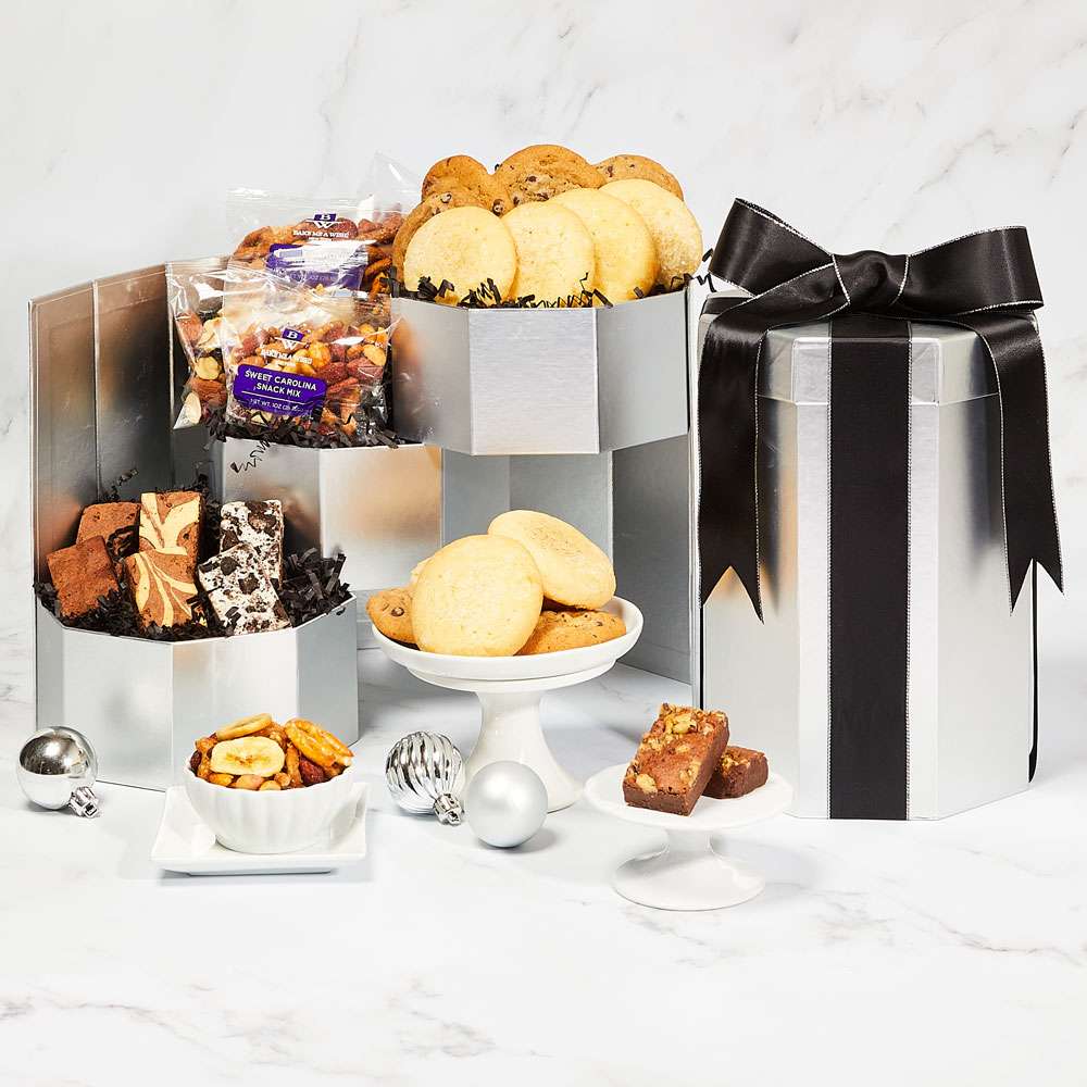 Silver and Gold Holiday Gift Basket | Thoughtful Presence